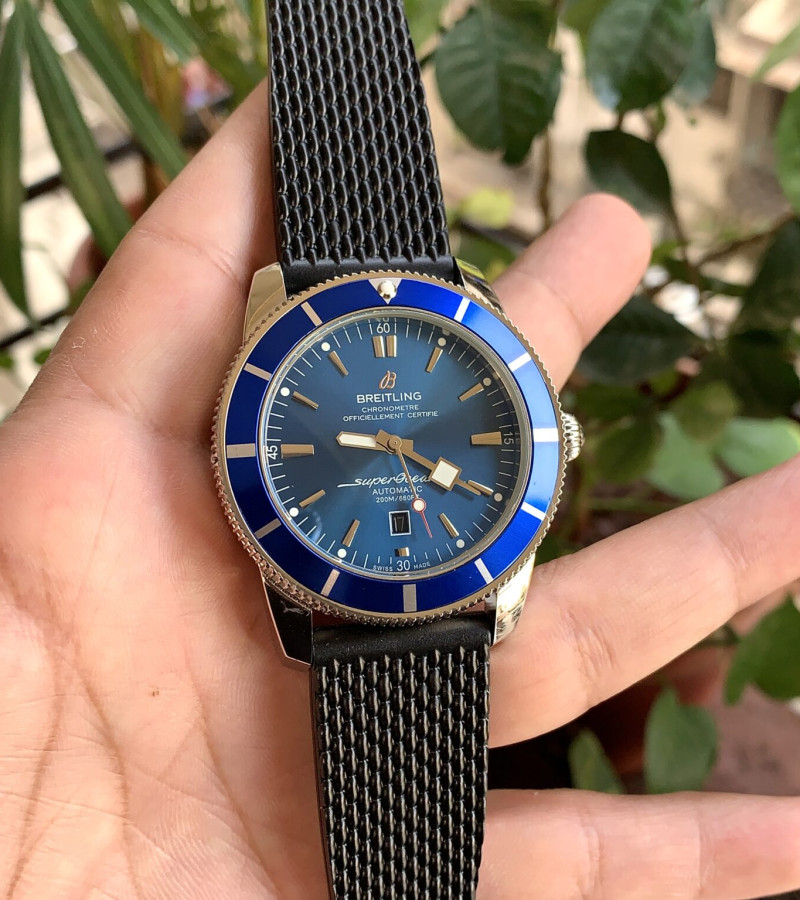 BREITLING SUPEROCEAN HERITAGE BLUE DIAL BLACK CHAIN