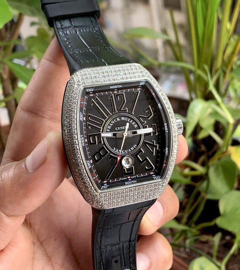 FRANCK MULLER VANGUARD V45 SILVER DIAMOND BEZEL AUTO