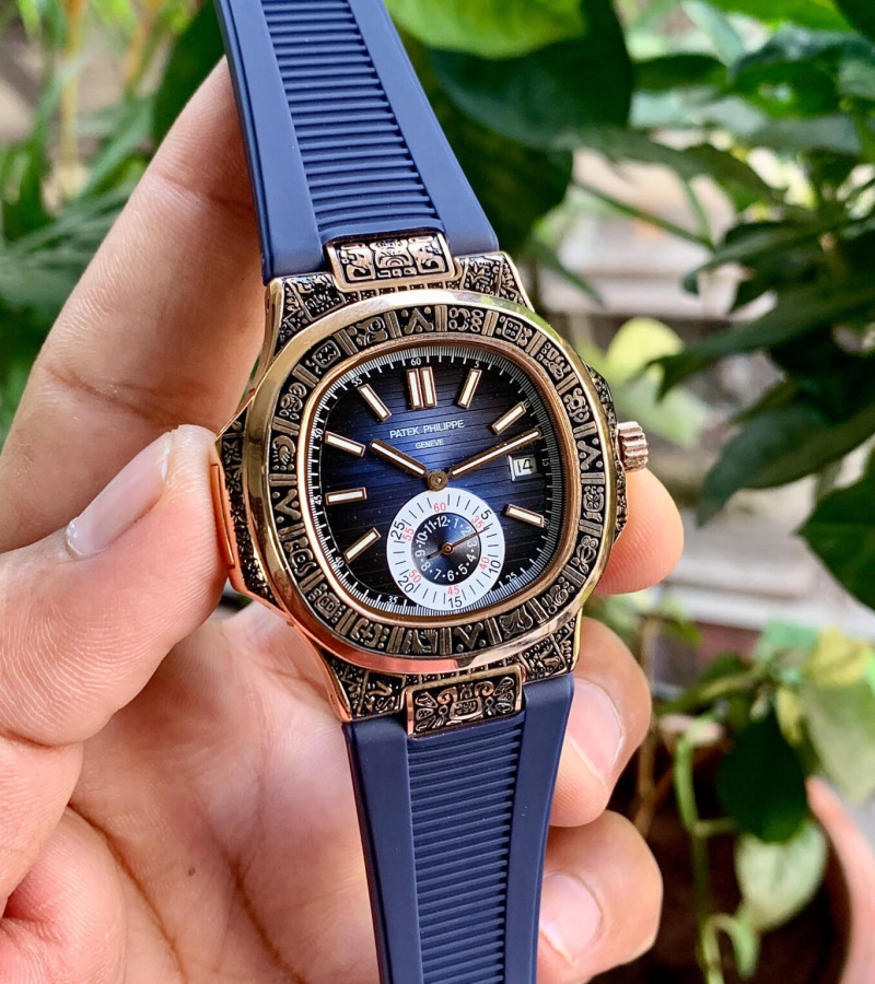 PATEK PHILIPPE NAUTILUS ENGRAVED BLUE-RG SEMI ETA