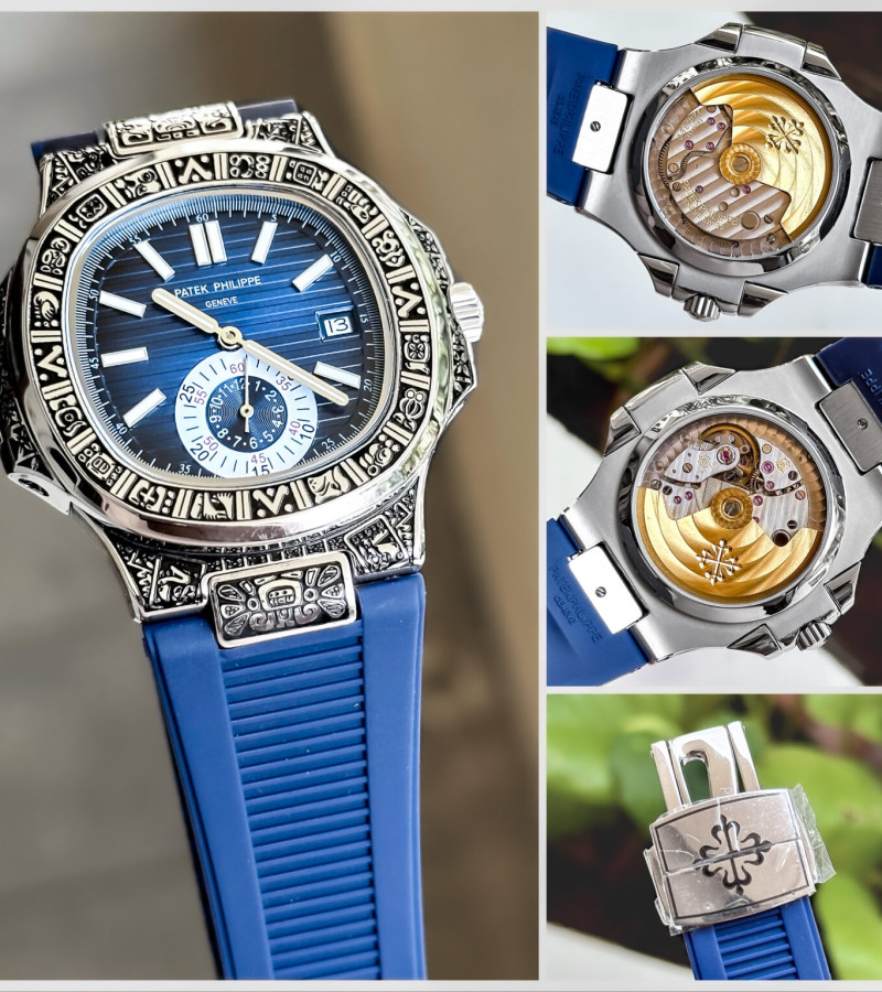 PATEK PHILIPPE NAUTILUS ENGRAVED BLUE MAYAN SEMI ETA