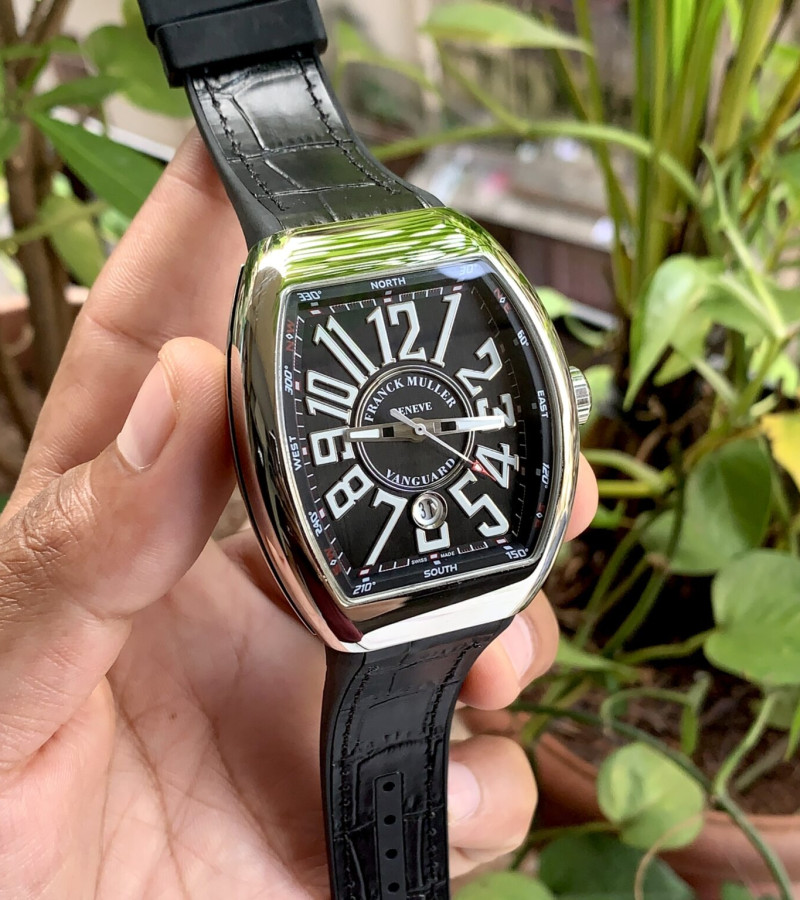 FRANCK MULLER VANGUARD YACHTING SILVER-BLACK DIAL LEATHER