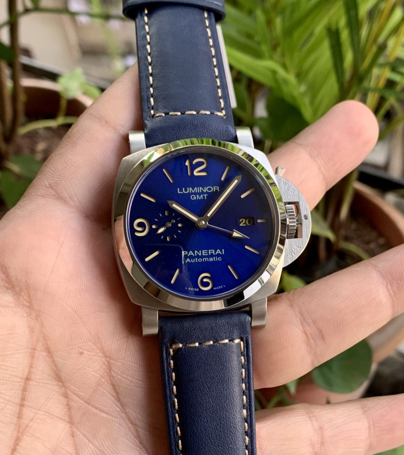 LUMINOR PANERAI AUTOMATIC GMT BLUE SILVER BEZEL