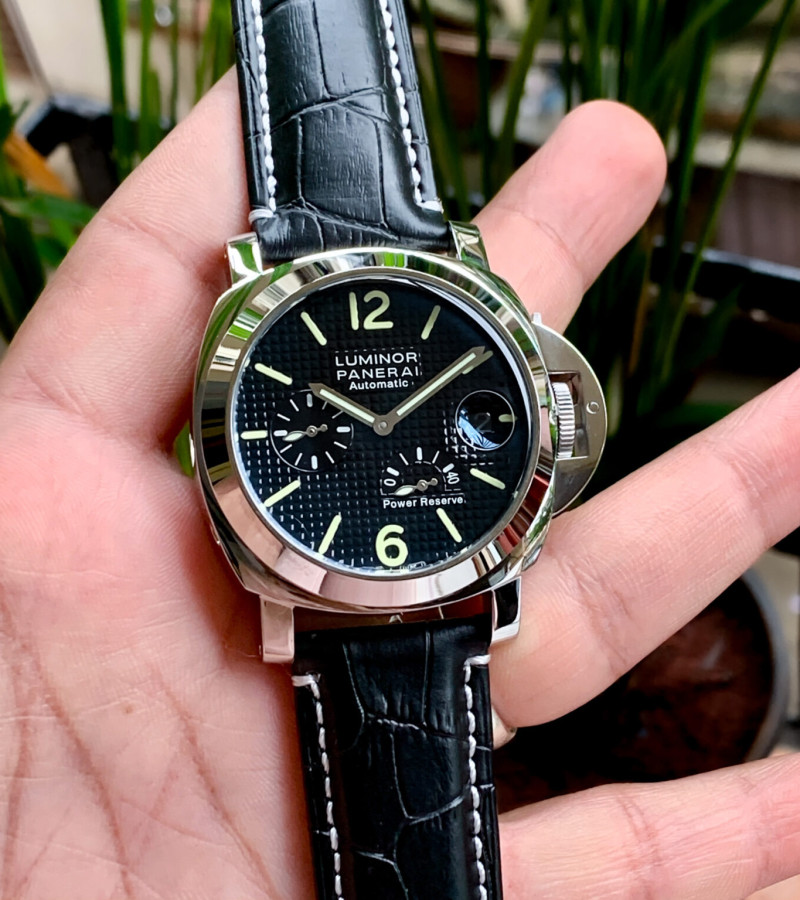 LUMINOR PANERAI POWER RESERVE SILVER-BLACK LEATHER